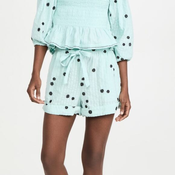 TANYA TAYLOR Flora Shorts Sunburst Araucana Multi Blue Elastic Waist Large NEW - Picture 2 of 8